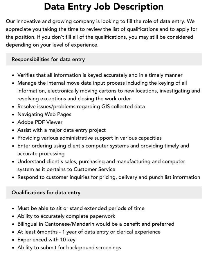 What are the Duties And Responsibilities of Data Entry